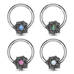 Body Jewelry Opal Glitter Centered Flower Captive Bead Ring