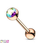 Hollywood Body Jewelry Rose Gold Round Gem Barbell 14Ga